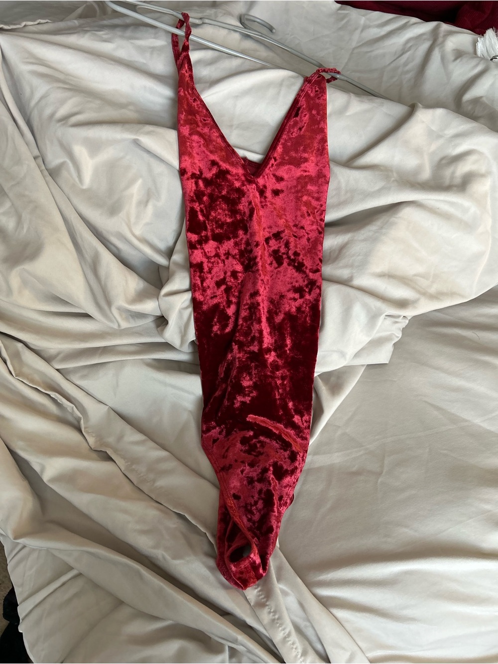 Velvet Red V-Neck Slip Bodysuit - Women's Intimates